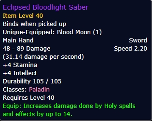 Eclipsed Bloodlight Saber wow sod phase 2